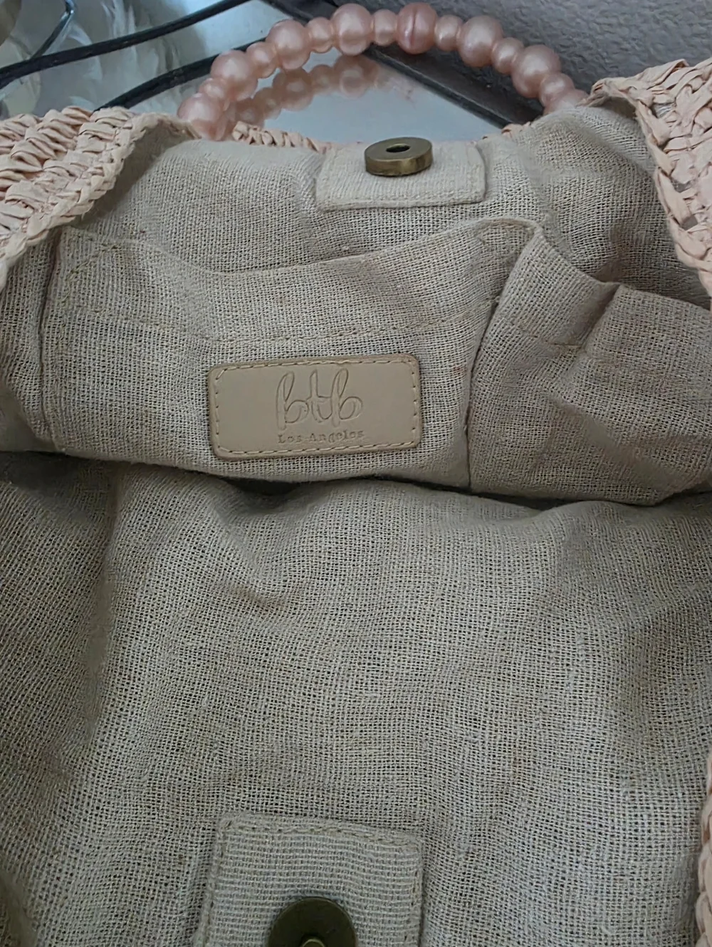 btb Los Angeles Raffia Tote with Pearl Bead Handles - Picture 4 of 4